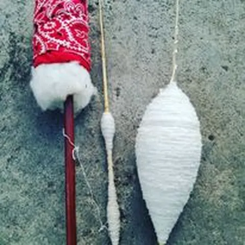 close up of red bandana over wool
